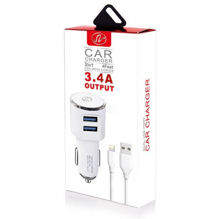 2 in 1 Dual Port High Speed Lightning Car Charger-4'