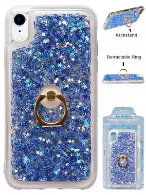 Apple IPhone XR Floating Glitter Star w/Kickstand Ring Phone Case