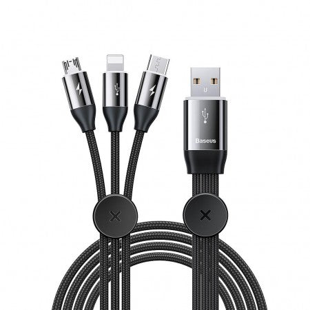 3 in 1 USB Braided Round Data Cable-5 FT