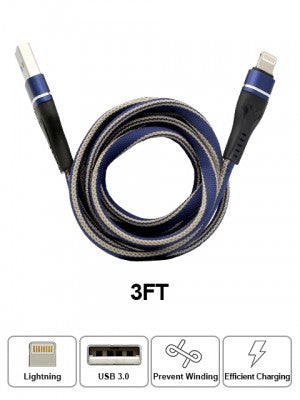 Woven Braided Dual Color Cable For IPhones-3 FT