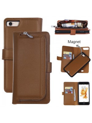 Apple IPhone 8/7/6/ SE(2020)- Leather Wallet w/Removable Phone Case w/zipped Compartment