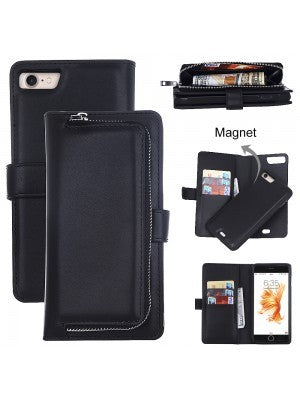 Apple IPhone 8/7/6/ SE(2020)- Leather Wallet w/Removable Phone Case w/zipped Compartment