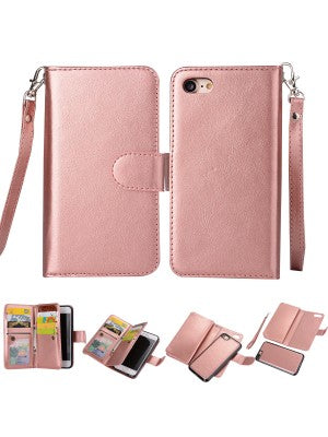 Apple IPhone 8/7/6 PLUS -Leather Wallet w/9 credit card slots & Removable Phone Case