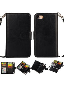Apple IPhone 8/7/6/ SE(2020)- Leather Wallet w/9 credit card slots & Removable Phone Case