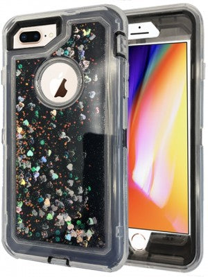 Apple IPhone 8/7/6 PLUS -Heavy Duty Transparent Protective Floating Glitter Case