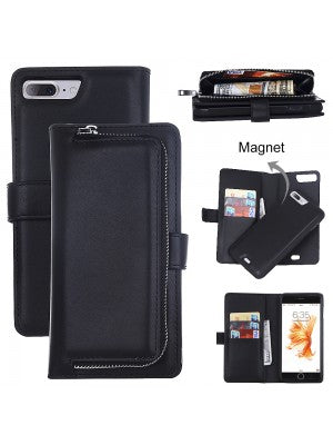 Apple IPhone 8/7/6 PLUS -Leather Wallet w/Removable Phone Case w/zipped Compartment