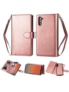 Samsung-Galaxy NOTE 10-Leather Wallet w/9 credit card slots & Removable Phone Case