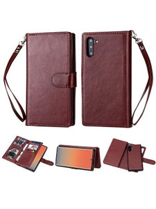 Samsung-Galaxy NOTE 10-Leather Wallet w/9 credit card slots & Removable Phone Case