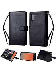 Samsung-Galaxy NOTE 10-Leather Wallet w/9 credit card slots & Removable Phone Case