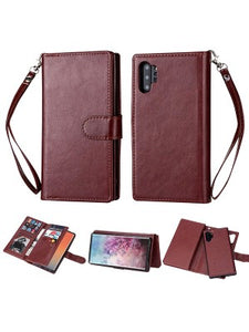 Samsung-Galaxy NOTE 10 PLUS/PRO-Leather Wallet w/9 credit card slots & Removable Phone Case