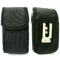 Black Rugged Vertical Pouch w/Metal Clip & Velcro Closure-For Small Phones