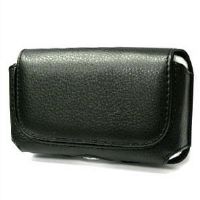 Black Leather Horizontal Pouch w/Magnetic Closure & Covered Metal Clip on Back