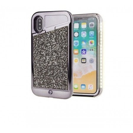 Apple IPhone X/Xs -Light Up Jeweled Glitter Case-Black