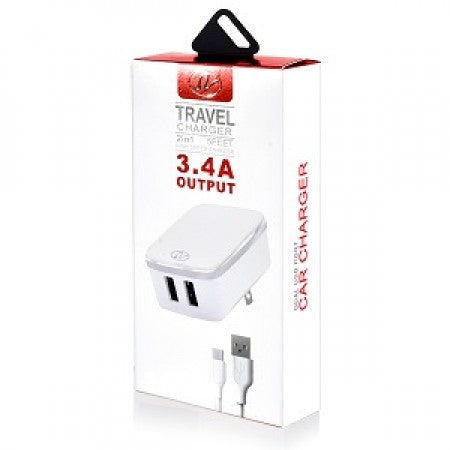 2 in 1 Dual Port Lightning Home Charger-High Speed-White-5'
