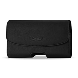 Black Leather Horizontal Pouch w/Magnetic Closure & Metal Clip on Back-R