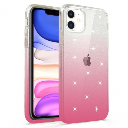 Apple IPhone 11 -Conformity Ombre Heavy Duty Case w/Glitter-Hot Pink