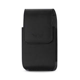 Black Leather Vertical Pouch w/Magnetic Closure & Metal Swivel Clip on Back