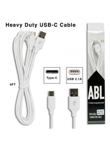Fast Charge/Download Data USB Type C Cable-9 FT-White