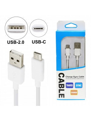 Heavy Duty Fast Charging Sync USB Type-C Cable-3 FT-White