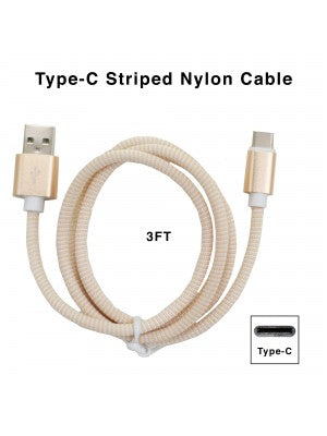 Fast Charge USB Type C Striped Nylon Cable-3 FT