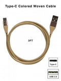 USB Type C Colored Woven Cable Fast Charger Cord-3 FT