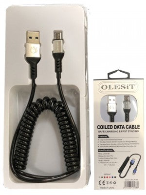 Coiled Fast Charging Micro USB Cable For Android Devices-5 FT