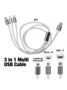 3 in 1 Multi Charging USB Nylon-Compatible With Most All Devices-3 FT