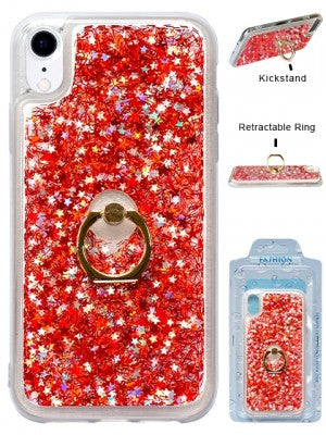 Apple IPhone XR Floating Glitter Star w/Kickstand Ring Phone Case