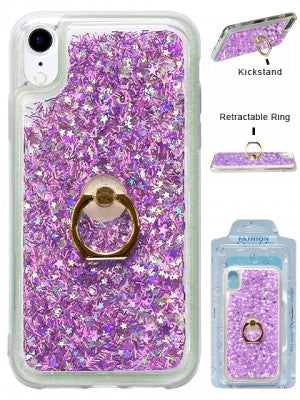 Apple IPhone XR Floating Glitter Star w/Kickstand Ring Phone Case