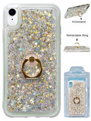 Apple IPhone XR Floating Glitter Star w/Kickstand Ring Phone Case