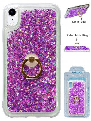 Apple IPhone XR Floating Glitter Star w/Kickstand Ring Phone Case