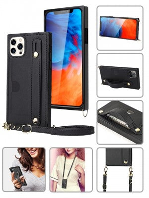 Apple IPhone 12 PRO MAX -Leather Credit Card Slot Case w/Hand Holder & Wristlet