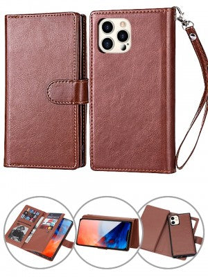Apple IPhone 12 PRO MAX - Leather Wallet Case w/9 Card Slots & Removable Case