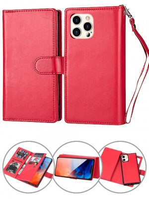 Apple IPhone 12 PRO MAX - Leather Wallet Case w/9 Card Slots & Removable Case