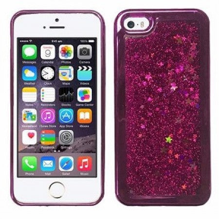 Apple IPhone 8/7/6/ SE(2020)- Chrome Liquid Glitter & Stars-Pink