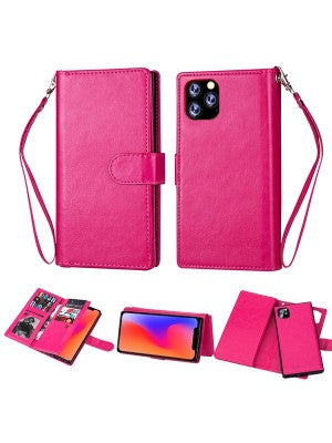 Apple IPhone 11 PRO MAX-Leather Wallet w/9 credit card slots & Removable Phone Case