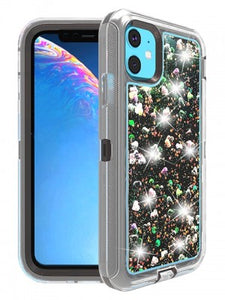 Apple IPhone 11 -Heavy Duty Transparent Protective Floating Glitter Case