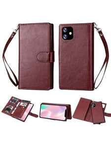 Apple IPhone 11 -Leather Wallet w/9 credit card slots & Removable Phone Case