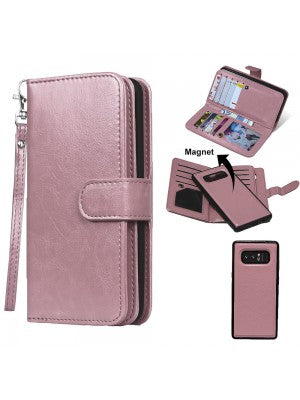 Samsung-Galaxy NOTE 8-Leather Wallet w/9 credit card slots & Removable Phone Case
