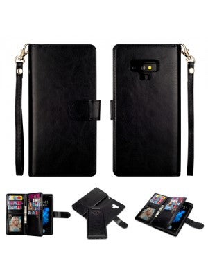 Samsung-Galaxy NOTE 9-Leather Wallet w/9 credit card slots & Removable Phone Case