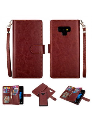 Samsung-Galaxy NOTE 9-Leather Wallet w/9 credit card slots & Removable Phone Case