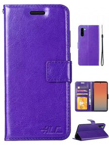 Samsung-Galaxy NOTE 10-Plain Leather Wallet Case w/Credit Card Slots