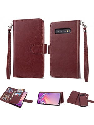 Samsung-Galaxy S10 PLUS-Leather Wallet w/9 credit card slots & Removable Phone Case
