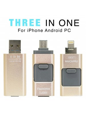 3 in 1(Type C, Lightning, & USB 3.0 Flash Drive) For Apple, Androids, & Computers-128GB