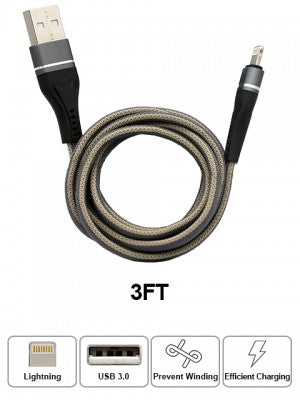 Woven Braided Dual Color Cable For IPhones-3 FT
