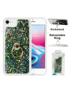 Apple IPhone 8/7/6 PLUS -Floating Glitter Star w/Ring Kickstand Case