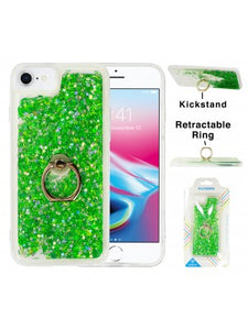 Apple IPhone 8/7/6 PLUS -Floating Glitter Star w/Ring Kickstand Case