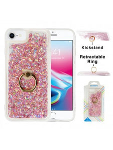 Apple IPhone 8/7/6 PLUS -Floating Glitter Star w/Ring Kickstand Case