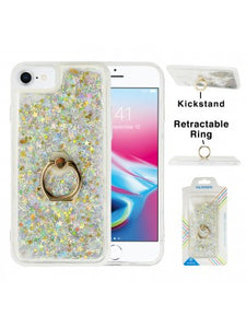 Apple IPhone 8/7/6 PLUS -Floating Glitter Star w/Ring Kickstand Case