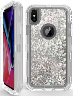 Apple IPhone X/Xs Heavy Duty Transparent Protective Floating Glitter Case